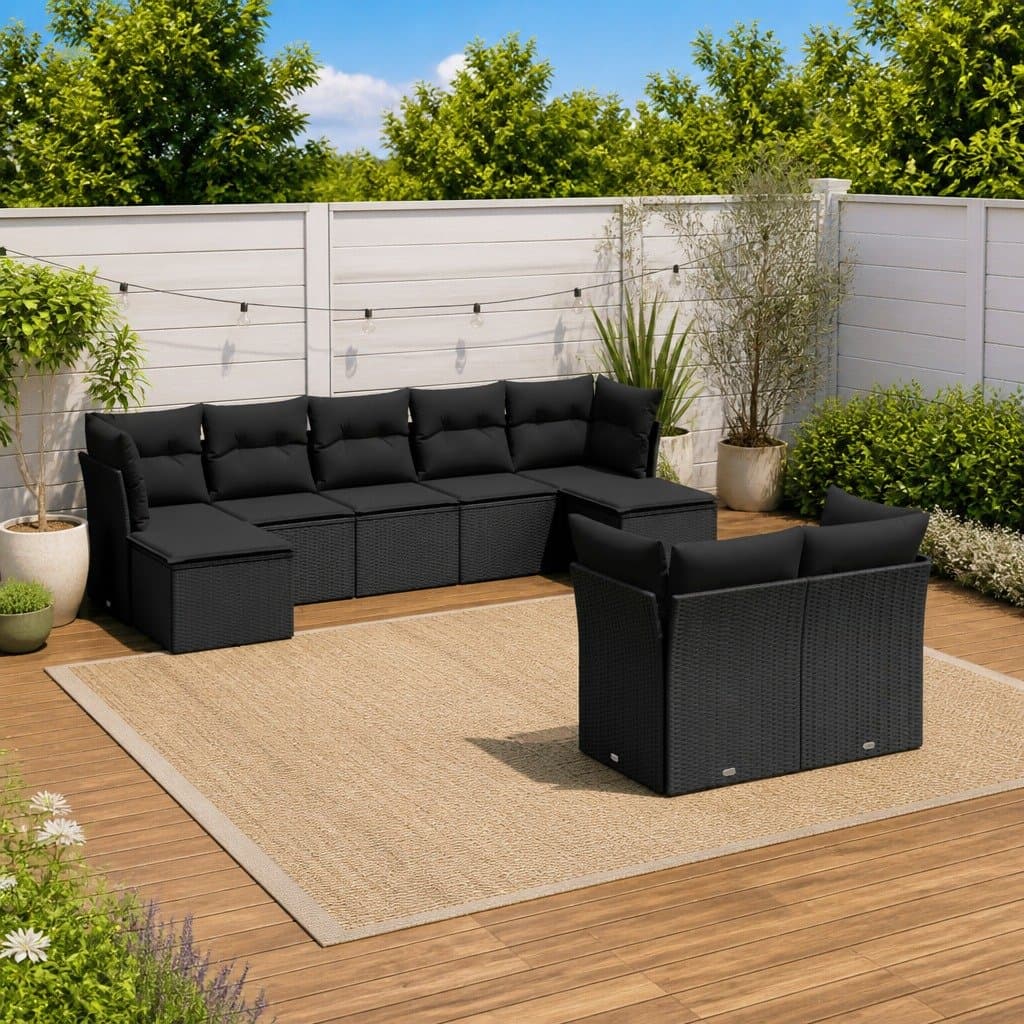 Outdoor Garden Sofa Set 9 Piece Patio Furniture with Cushions Black