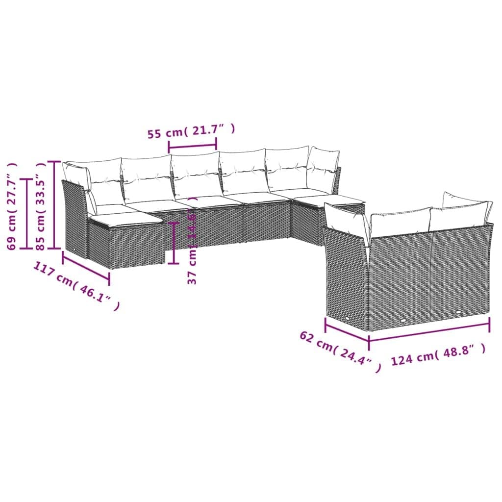 9-Piece Modular Black Garden Sofa Set for Outdoor Spaces
