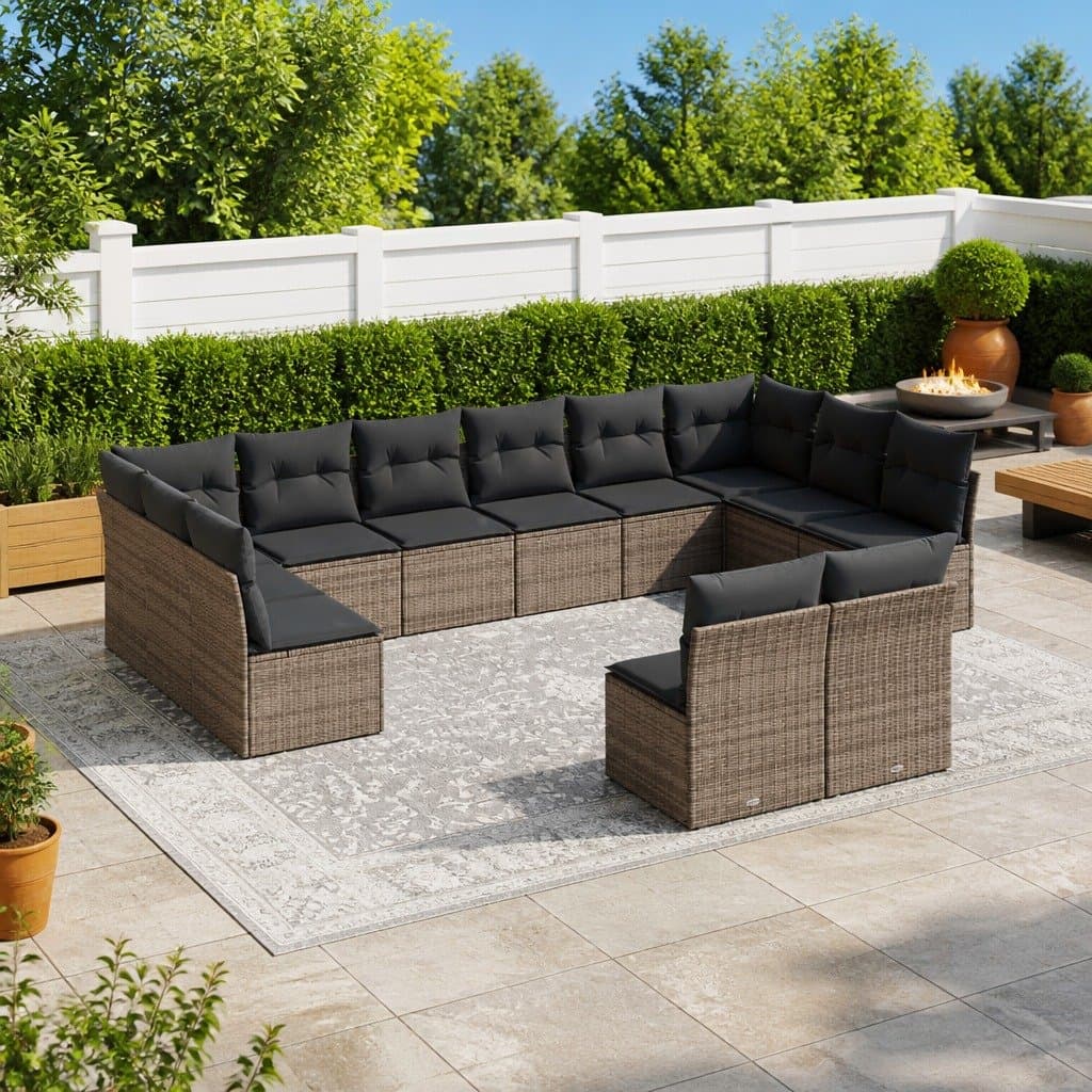12-Piece Garden Sofa Set with Grey Cushions
