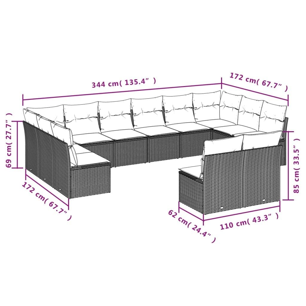 12-Piece Garden Sofa Set with Grey Cushions