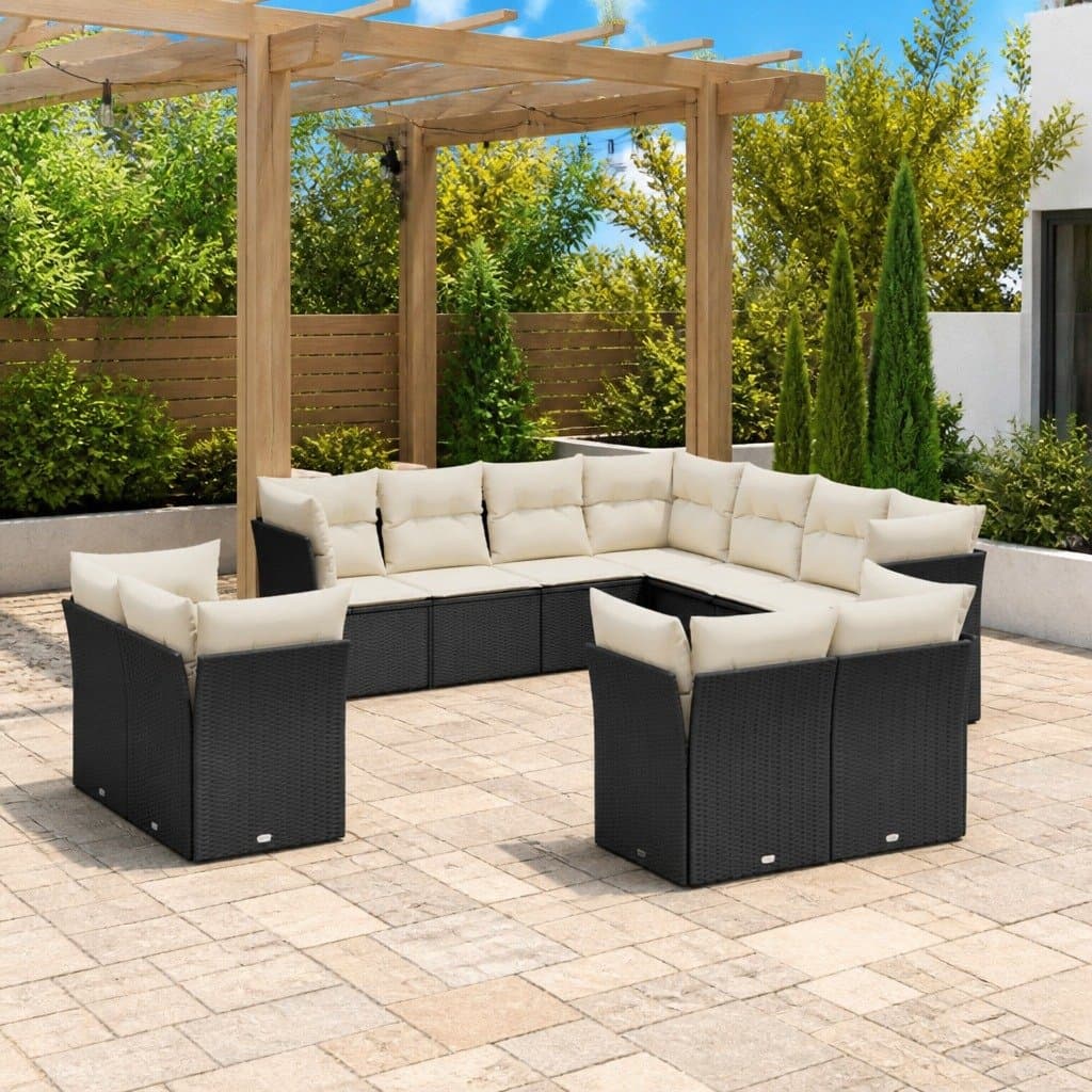 Black Poly Rattan 11 Piece Garden Sofa Set for Outdoor Comfort