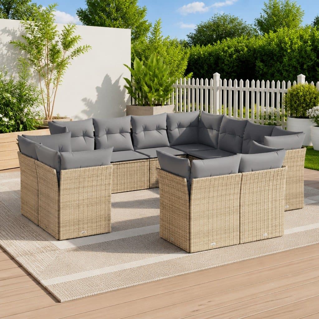 Modular 11 Piece Outdoor Sofa Set with Beige Cushions