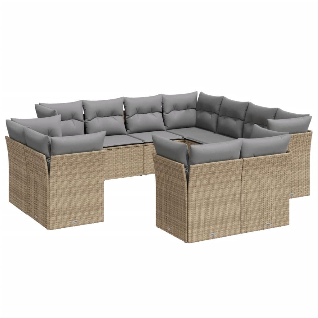 Modular 11 Piece Outdoor Sofa Set with Beige Cushions