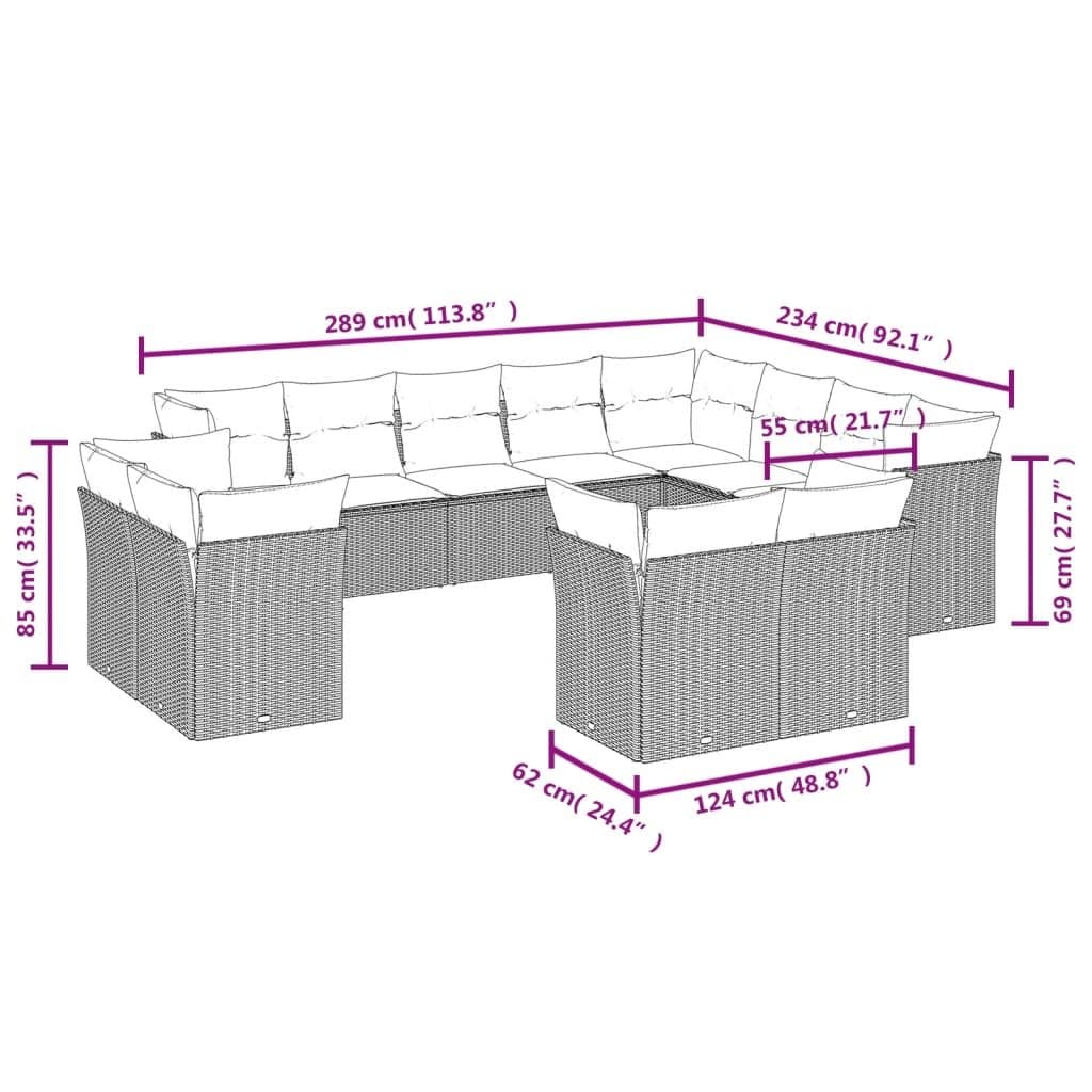 12 Piece Black Garden Sofa Set with Cushions