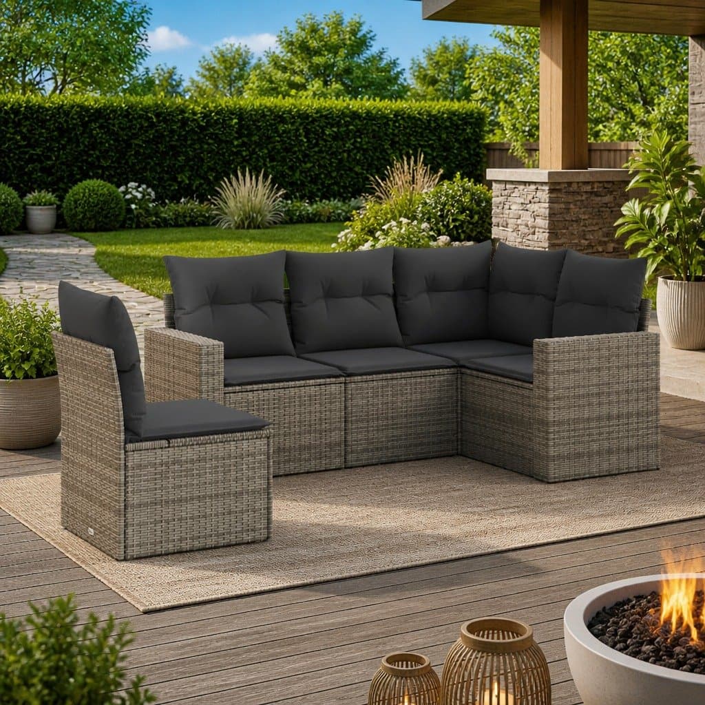 5 Piece Grey Modular Garden Sofa Set