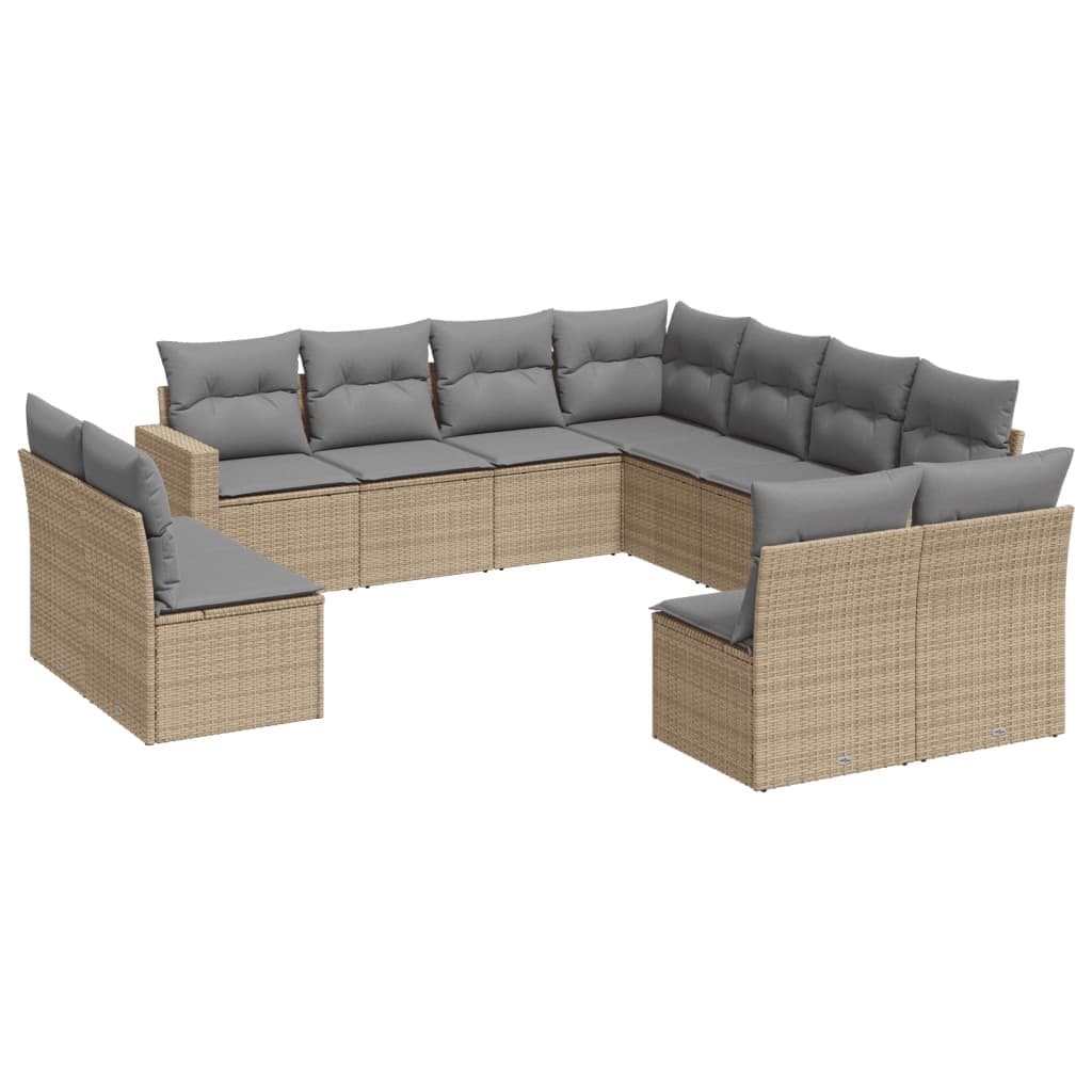 Garden Sofa Set 11 Piece Outdoor Furniture Patio Beige Poly Rattan Modular