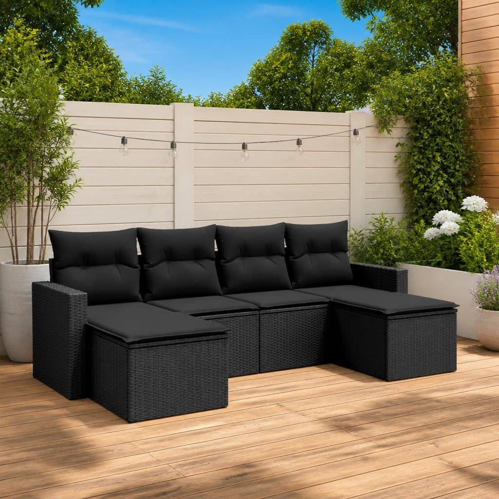 6 Piece Garden Sofa Set with Cushions in Black