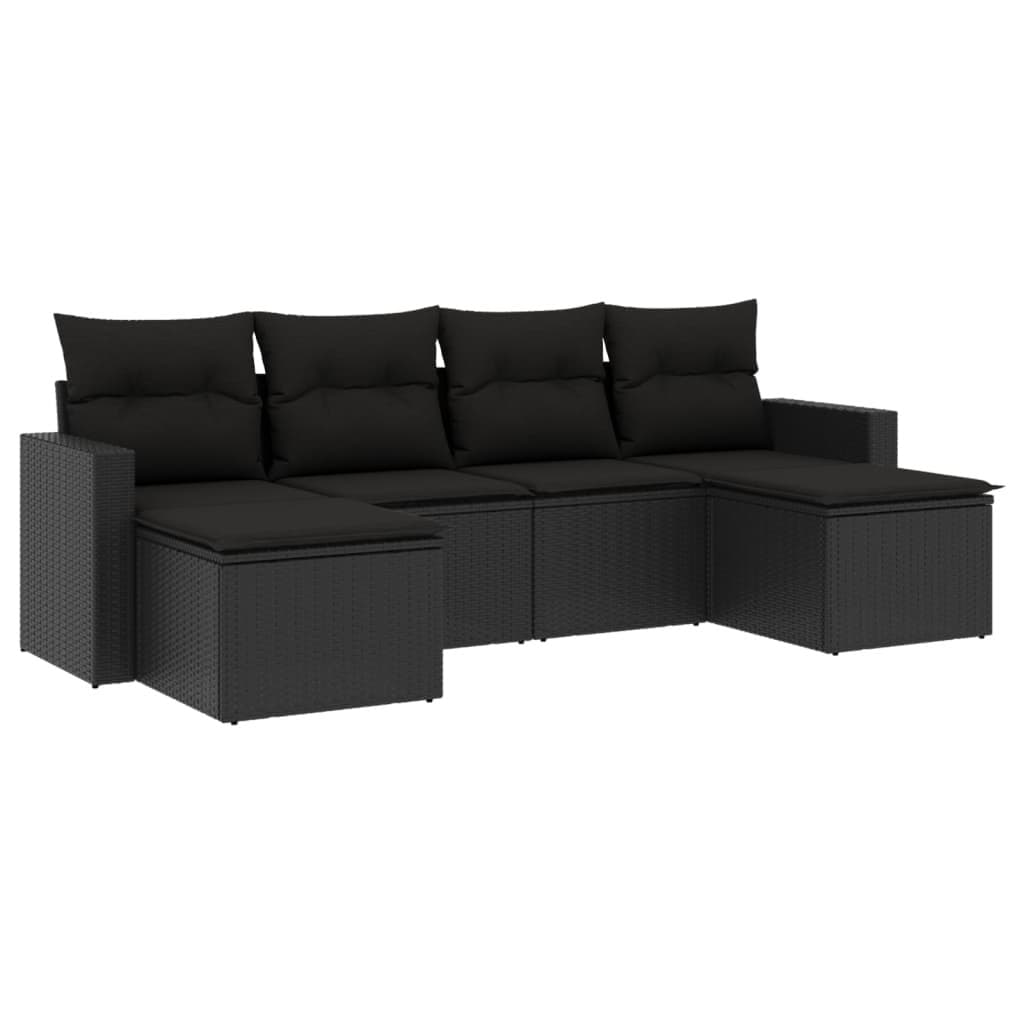 6 Piece Garden Sofa Set with Cushions in Black