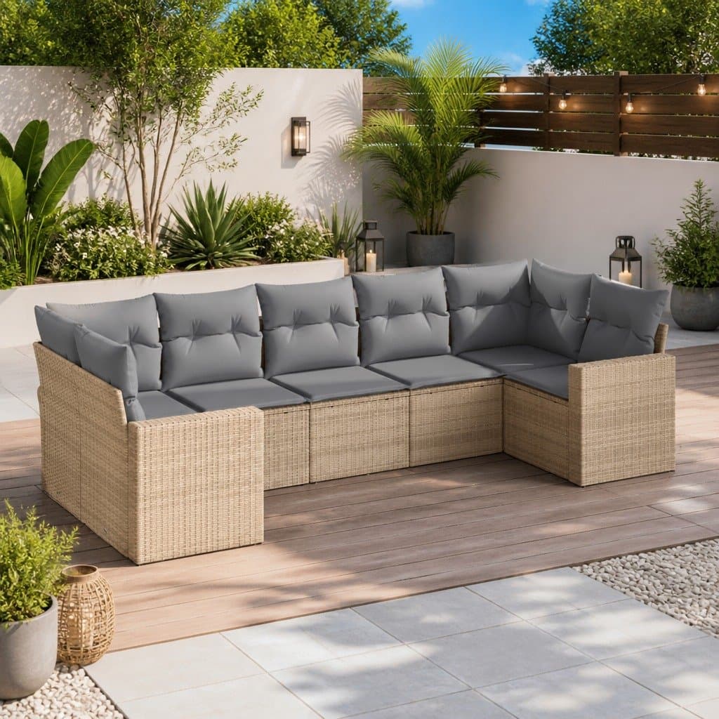 7 Piece Outdoor Garden Sofa Set with Beige Cushions