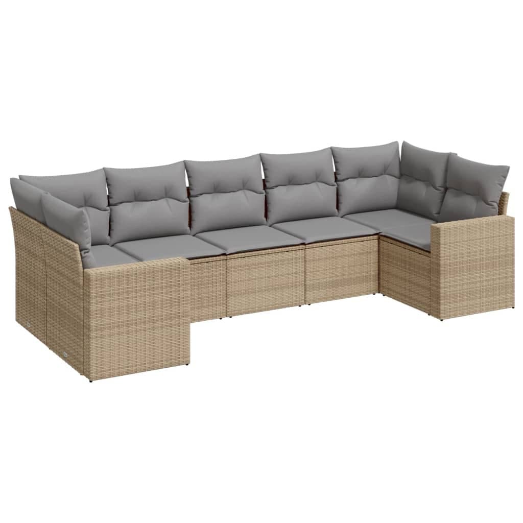 7 Piece Outdoor Garden Sofa Set with Beige Cushions