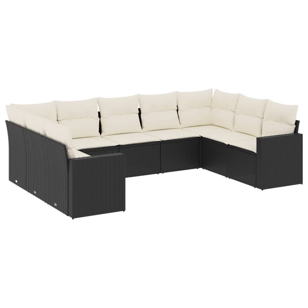 9-Piece Black Garden Sofa Set with Cushions