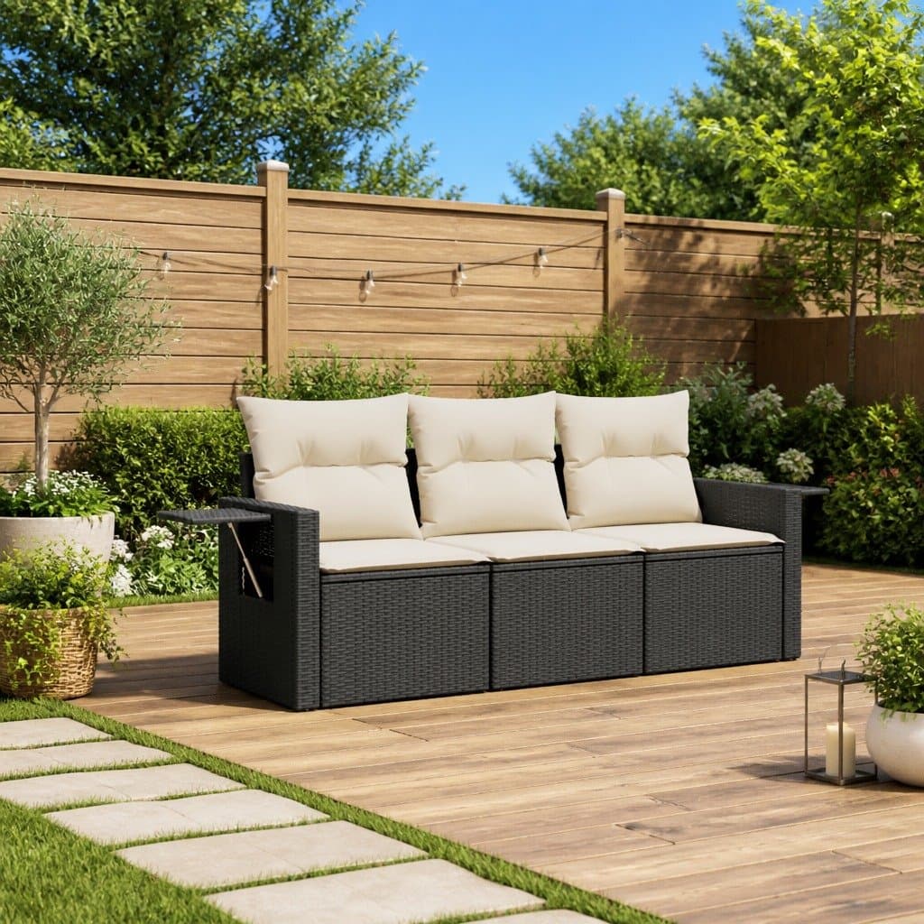 3-Piece Modular Garden Sofa Set in Black Rattan