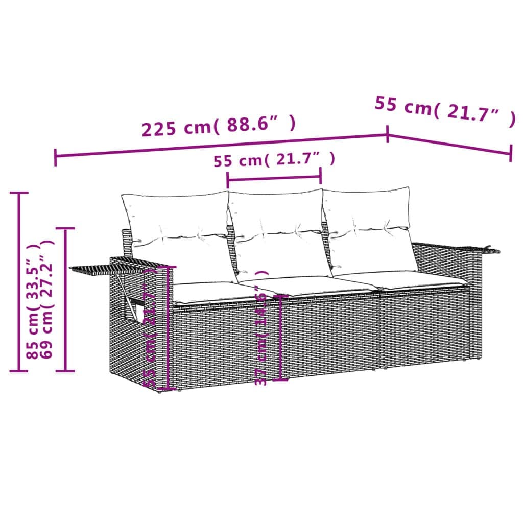 3-Piece Modular Garden Sofa Set in Black Rattan