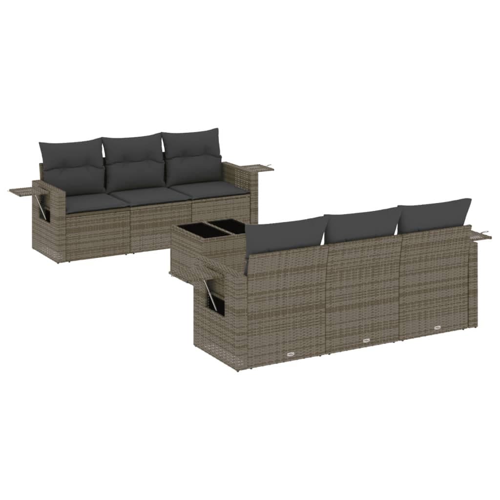 7 Piece Outdoor Rattan Sofa Set with Grey Cushions