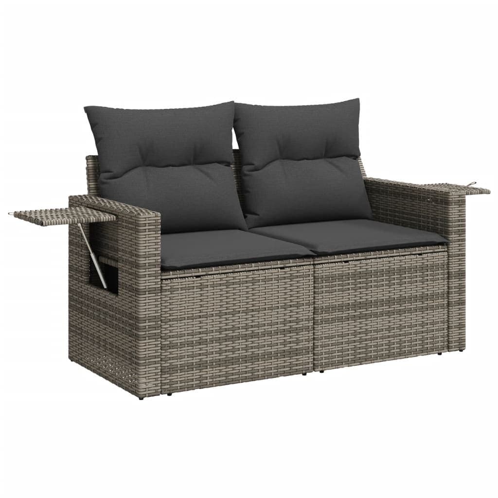 7 Piece Outdoor Rattan Sofa Set with Grey Cushions
