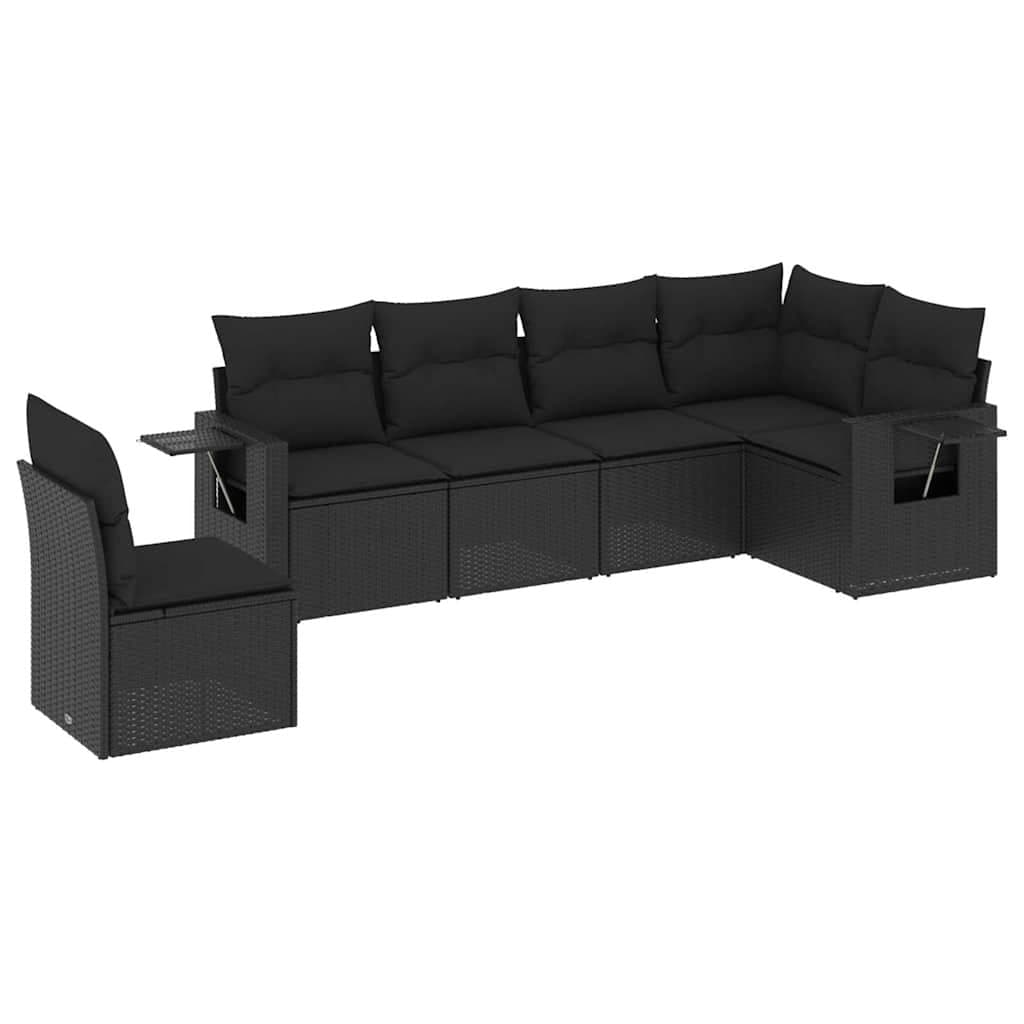 Black 6 Piece Garden Sofa Set with Cushions for Outdoors