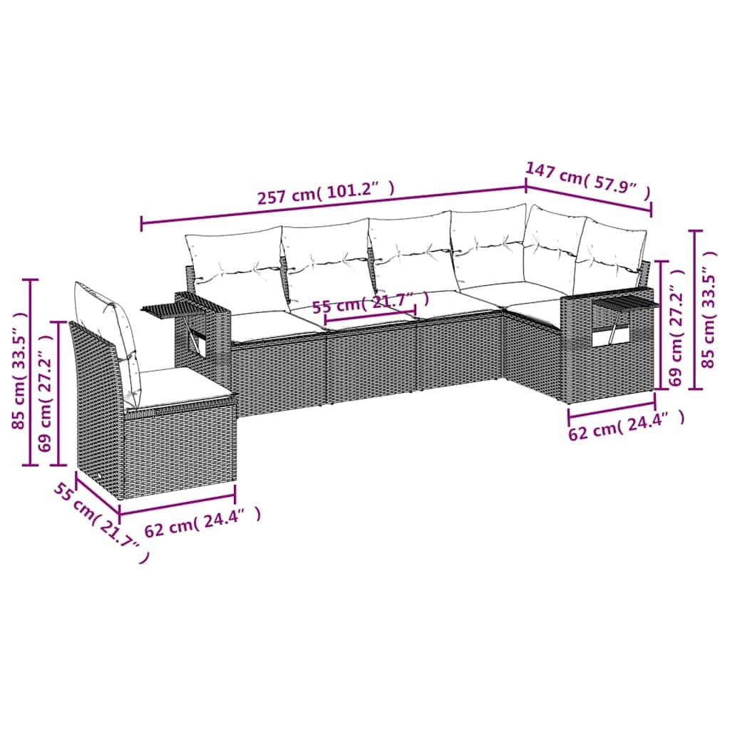 Black 6 Piece Garden Sofa Set with Cushions for Outdoors