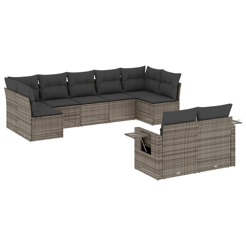 9 Piece Grey Poly Rattan Garden Sofa Set for Outdoors