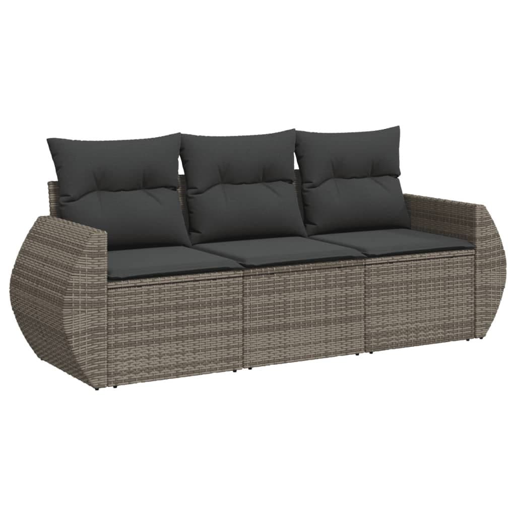 Grey Poly Rattan 3 Piece Garden Sofa Set with Cushions