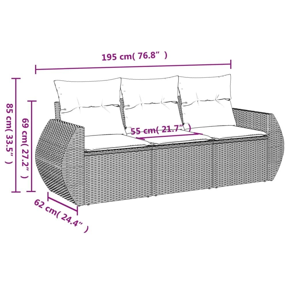 Grey Poly Rattan 3 Piece Garden Sofa Set with Cushions