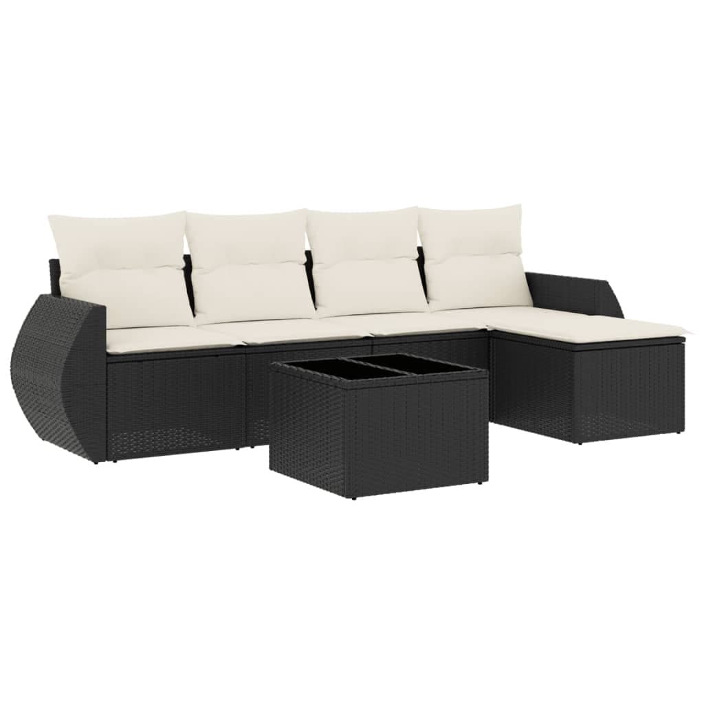 6 Piece Black Rattan Garden Sofa Set
