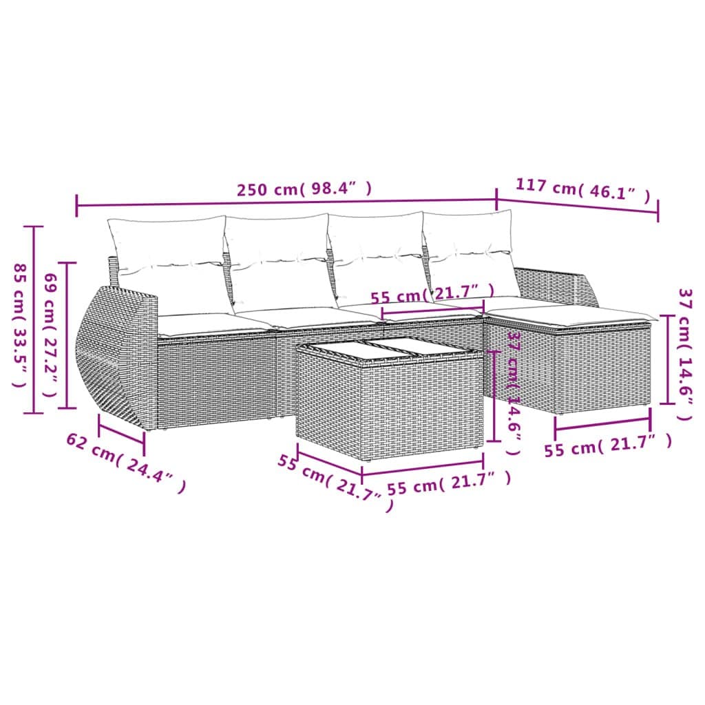 6 Piece Black Rattan Garden Sofa Set