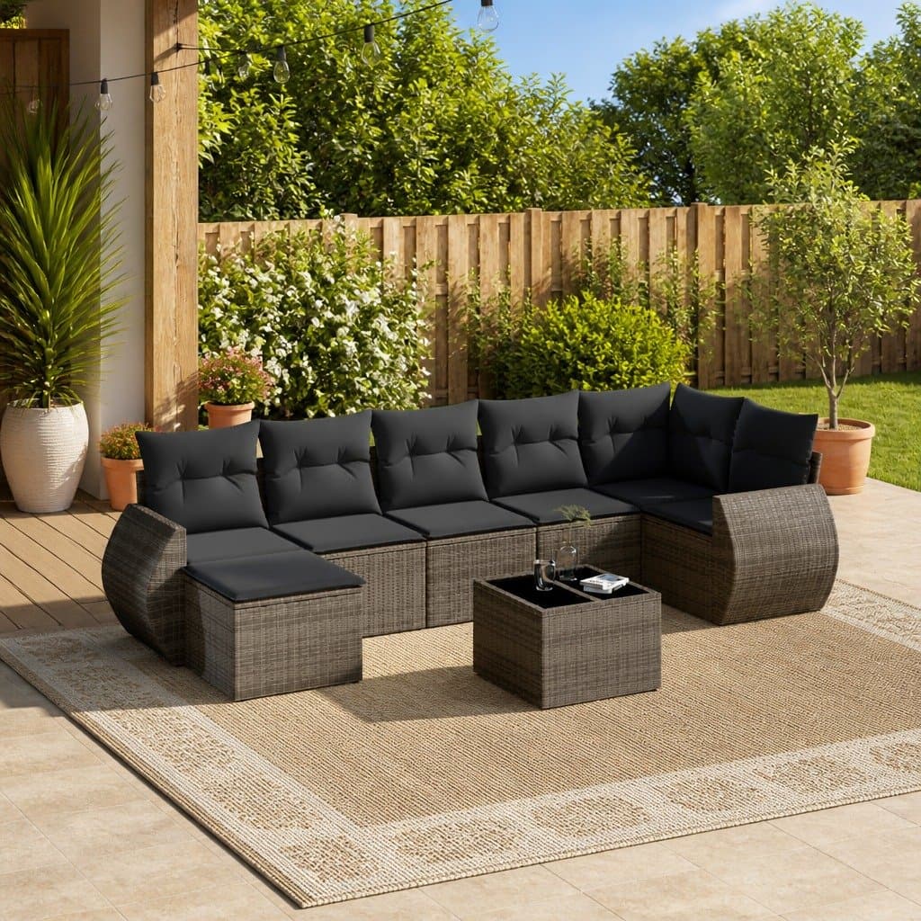 8 Piece Grey Poly Rattan Outdoor Sofa Set