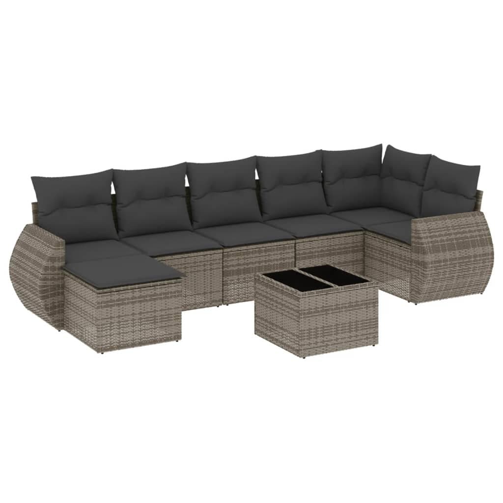 8 Piece Grey Poly Rattan Outdoor Sofa Set