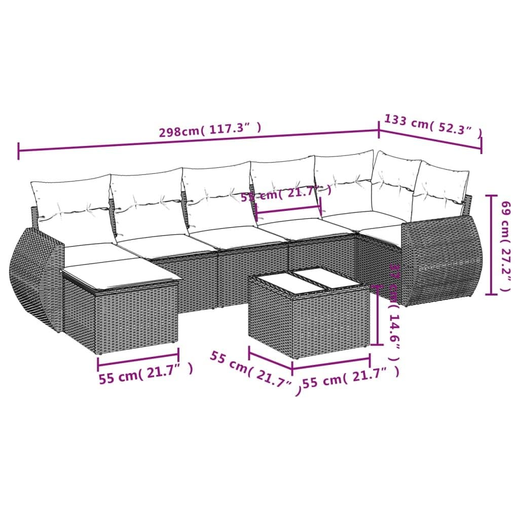 8 Piece Grey Poly Rattan Outdoor Sofa Set