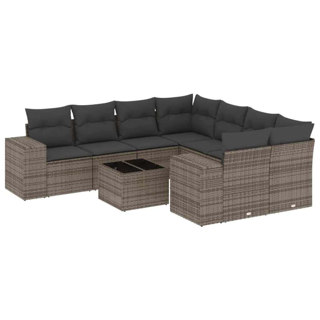 9-Piece Grey Poly Rattan Outdoor Sectional Sofa Set