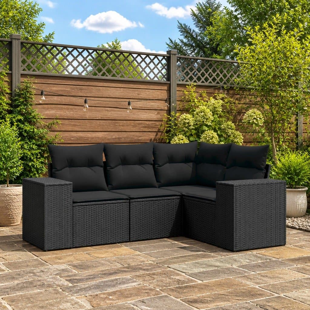 4 Piece Black Outdoor Sectional Sofa Set