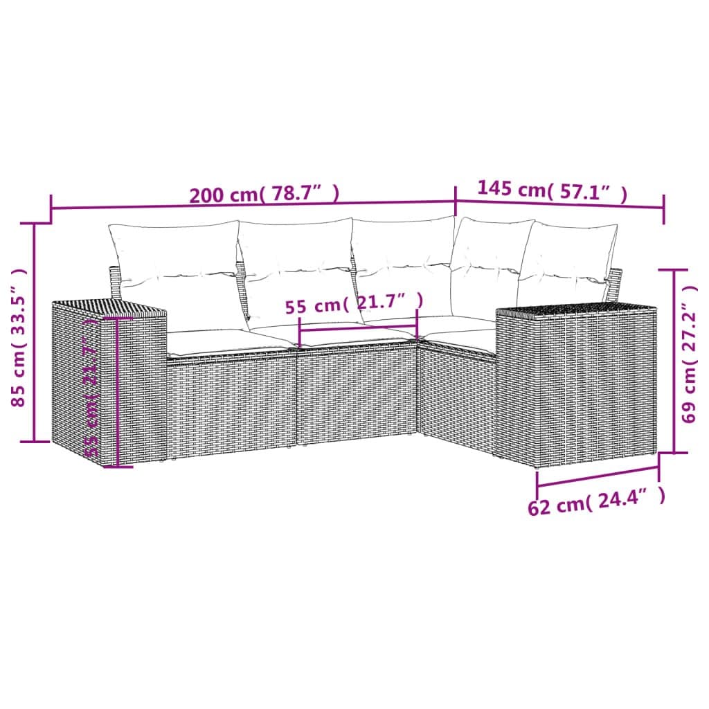 4 Piece Black Outdoor Sectional Sofa Set
