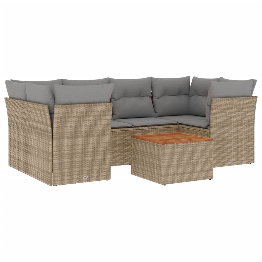 7 Piece Beige Outdoor Garden Sofa Set with Cushions