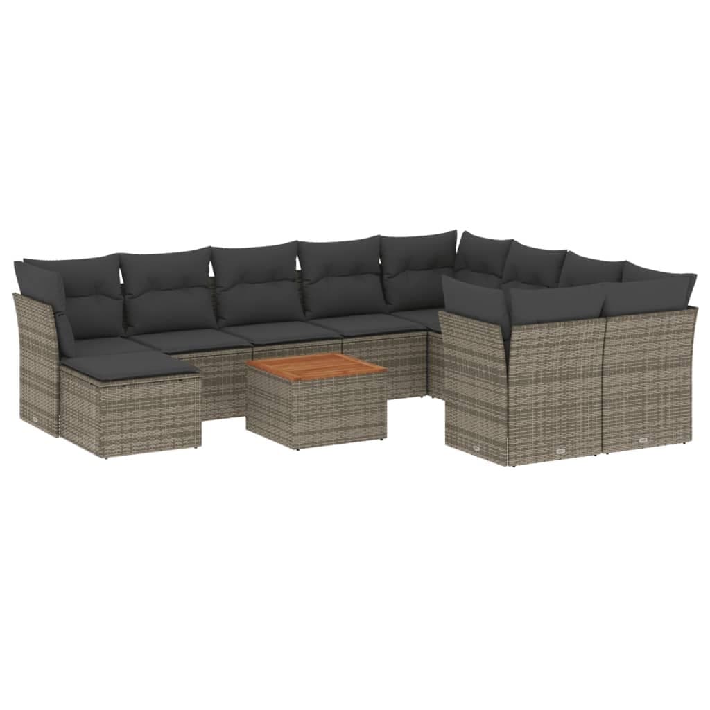 Grey Rattan 11 Piece Garden Sofa Set with Cushions