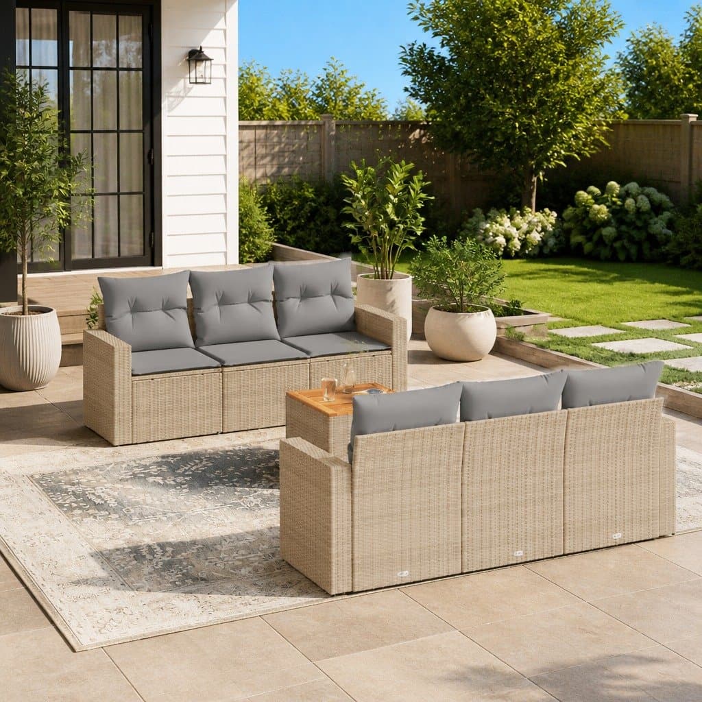 7-Piece Outdoor Patio Sofa Set with Beige Cushions