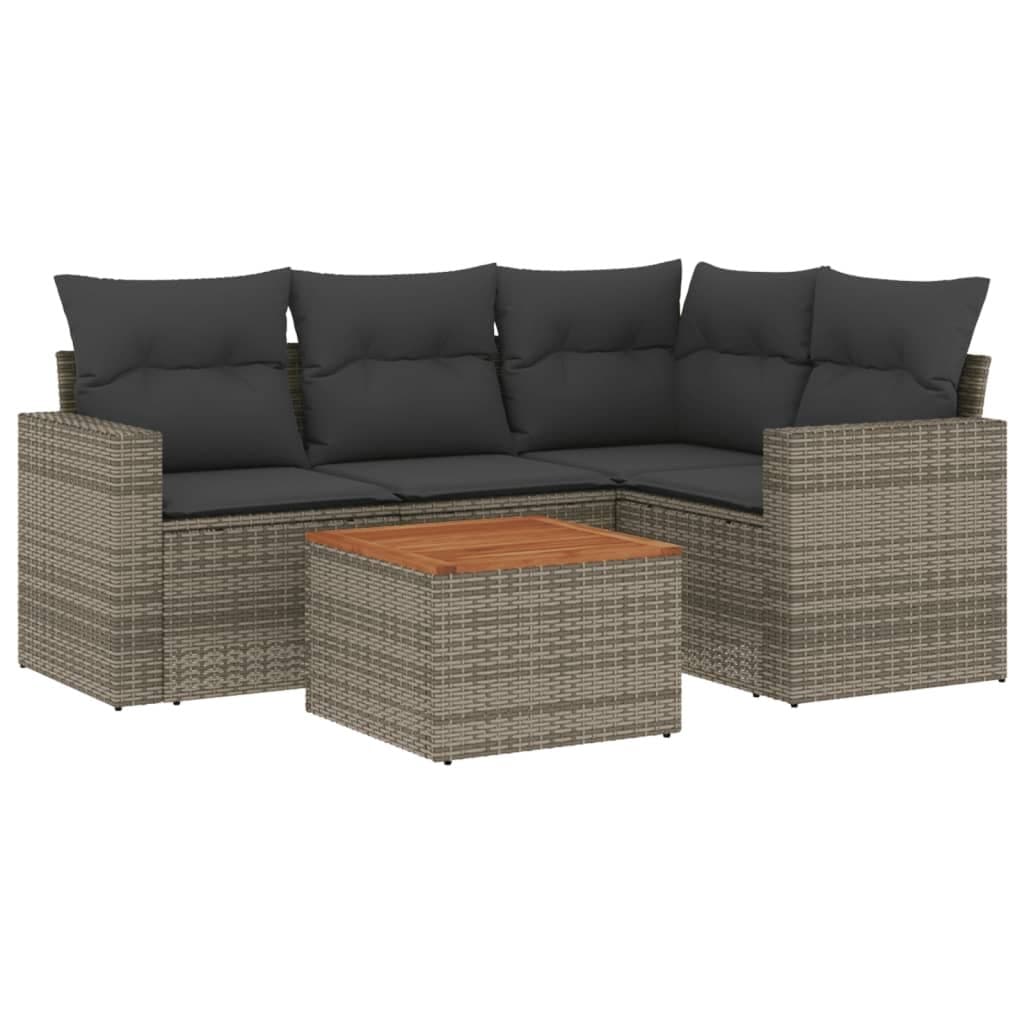 5-Piece Grey Rattan Garden Sofa Set for Outdoor Spaces
