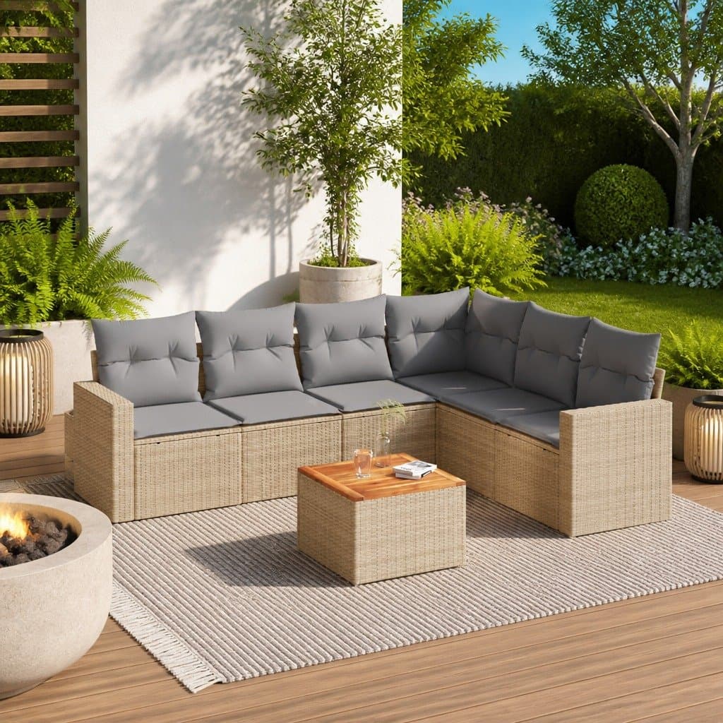 Outdoor Garden Sofa Set 7 Piece Patio Furniture Lounge with Cushions Beige