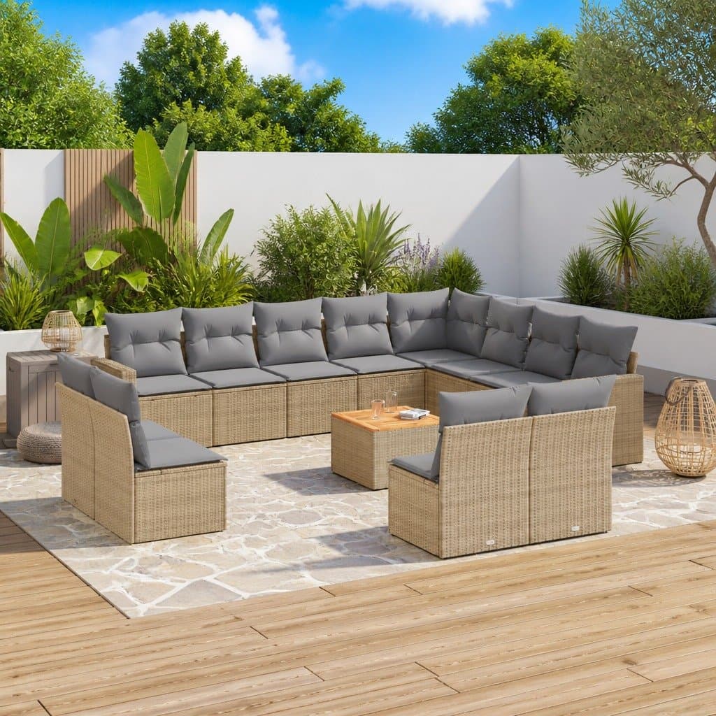 13 Piece Outdoor Sectional Sofa Set in Beige