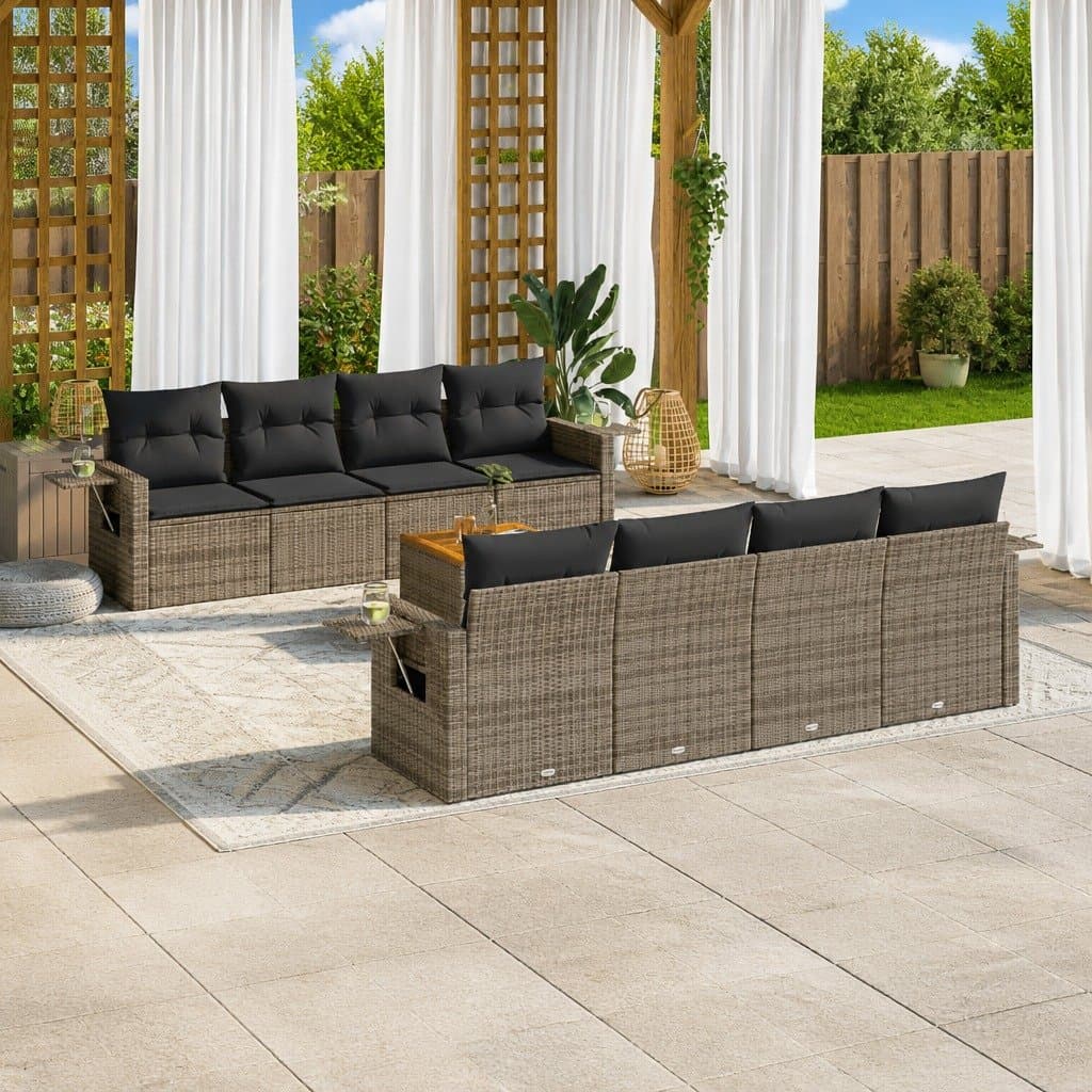 9-Piece Grey Outdoor Sectional Sofa Set