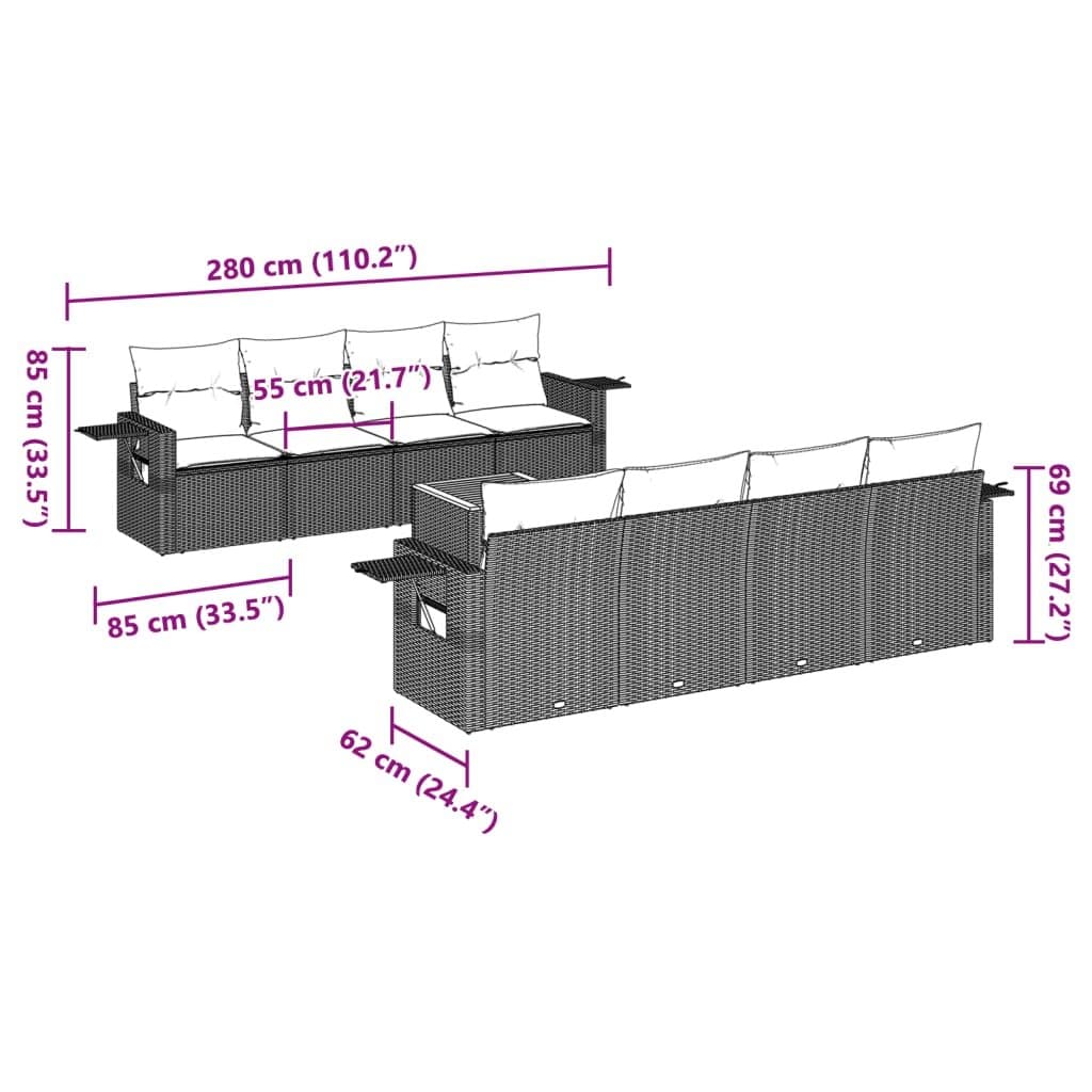 9-Piece Grey Outdoor Sectional Sofa Set
