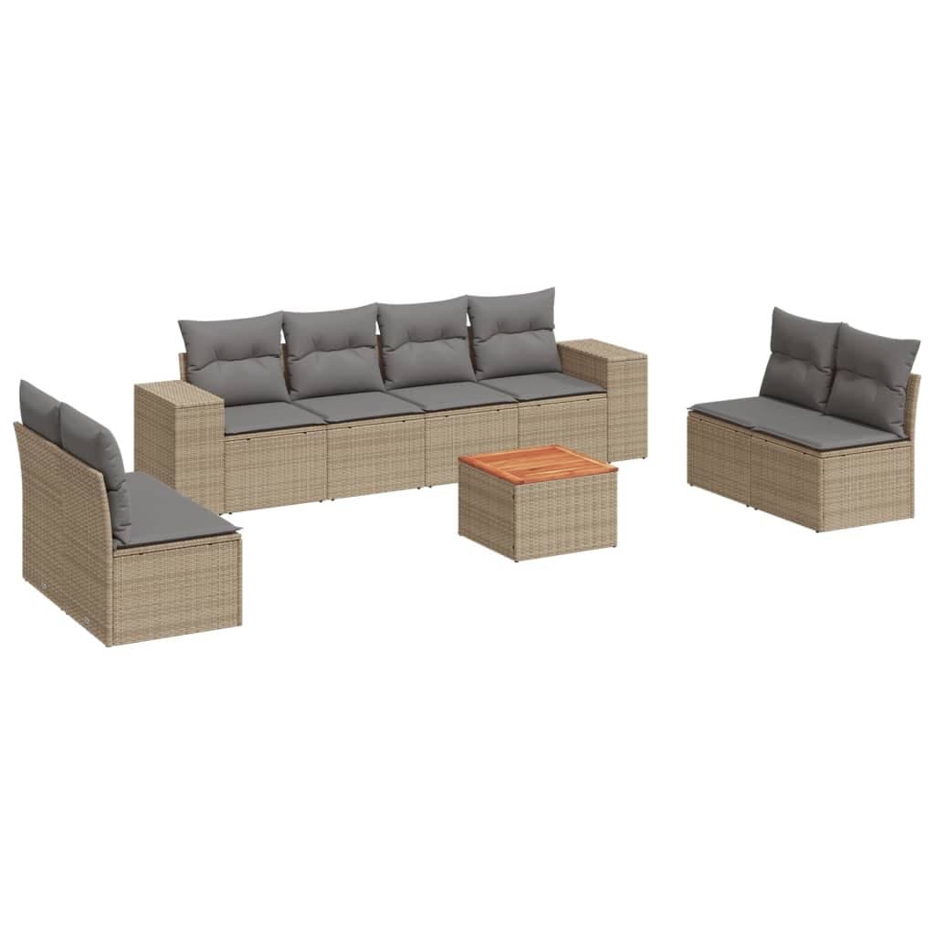 Beige 9-Piece Outdoor Garden Sofa Set with Cushions