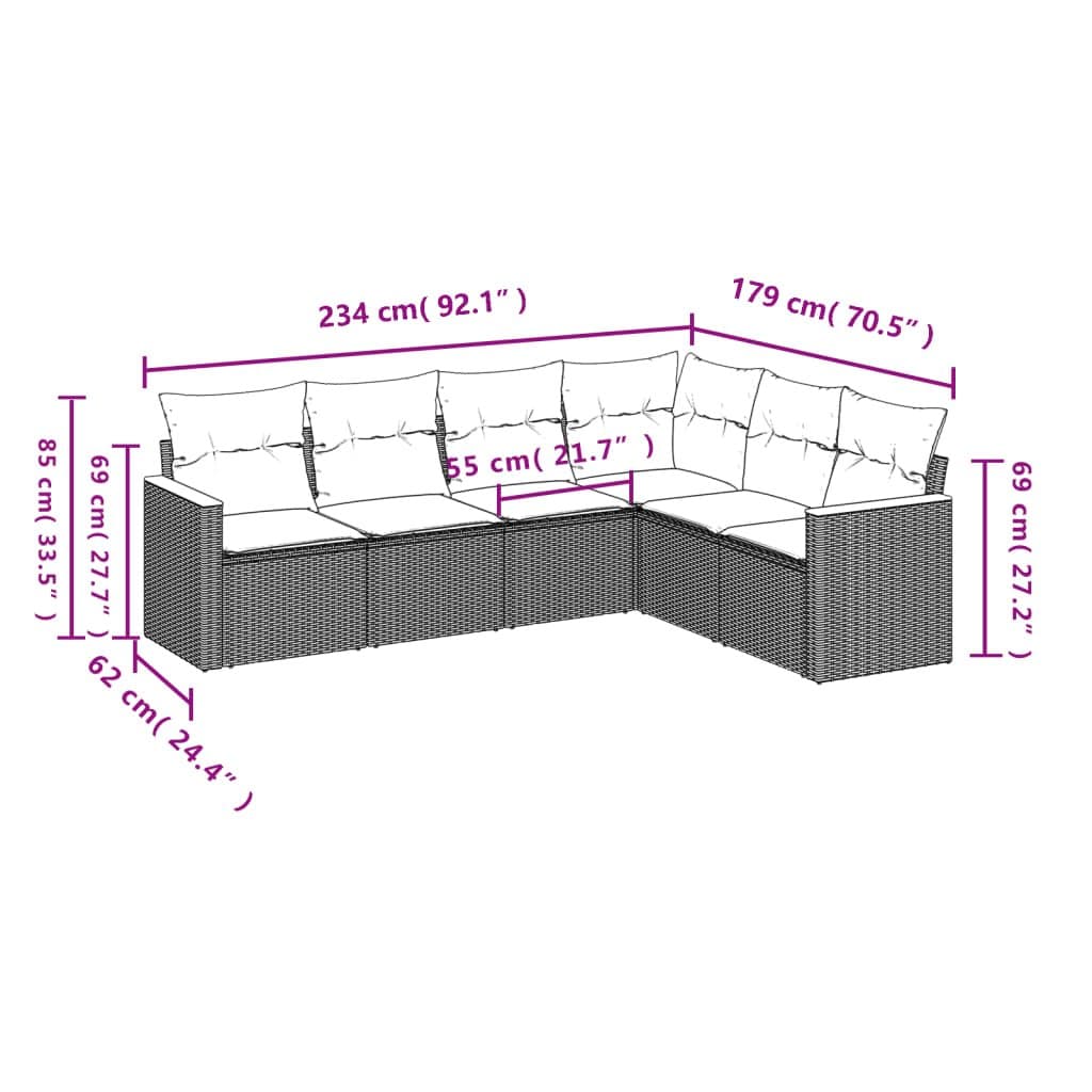Garden Sofa Set 6 Piece Outdoor Furniture Patio Lounge Black Modular Sectional