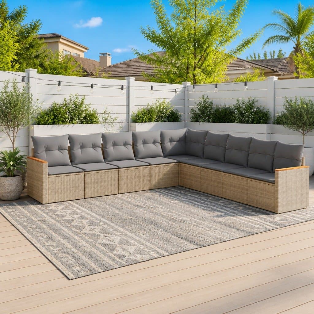 Beige Poly Rattan 9 Piece Garden Sofa Set