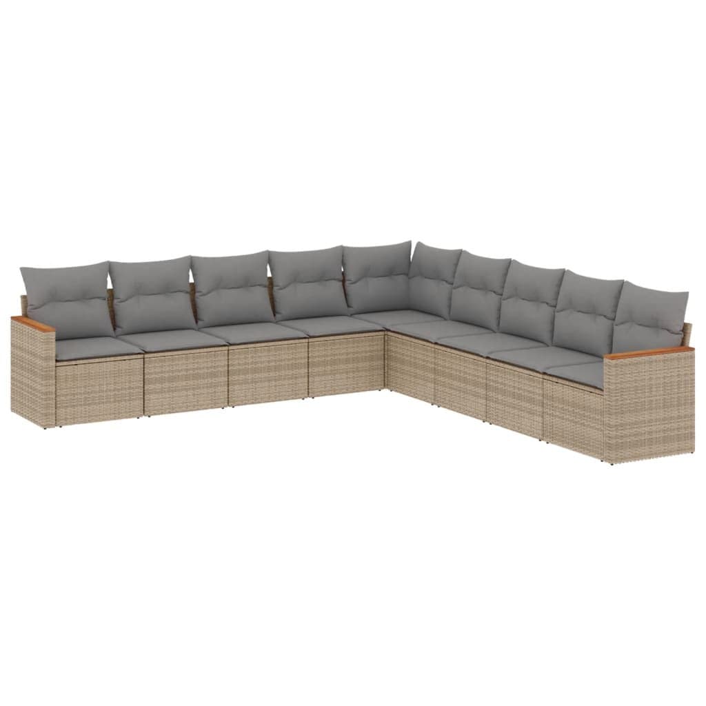 Beige Poly Rattan 9 Piece Garden Sofa Set