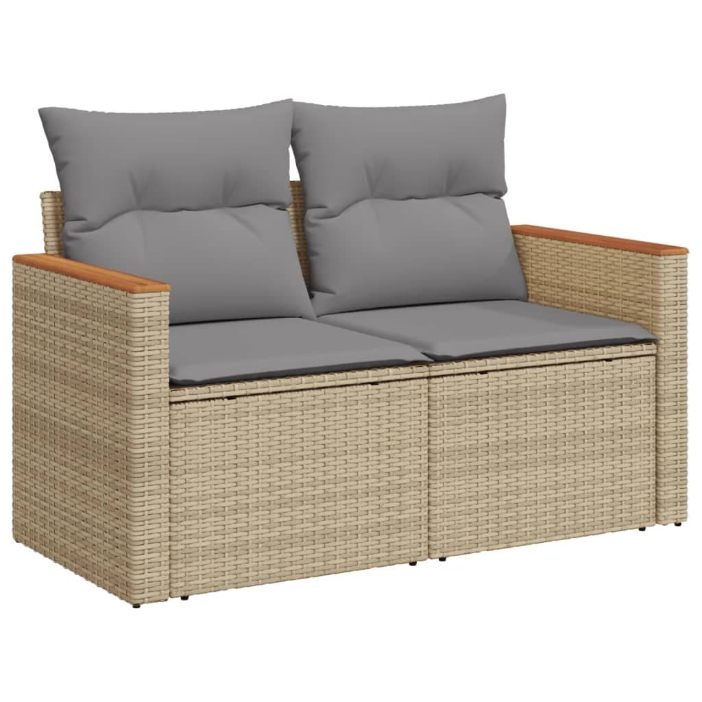 Beige Poly Rattan 9 Piece Garden Sofa Set
