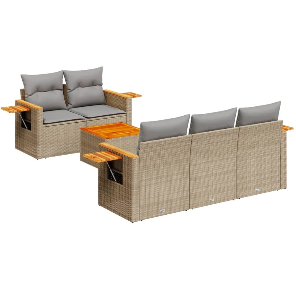 Outdoor 6-Piece Beige Poly Rattan Garden Sofa Set