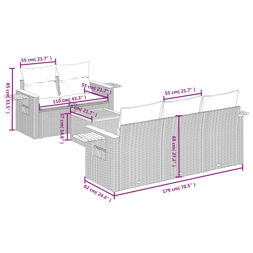 Outdoor 6-Piece Beige Poly Rattan Garden Sofa Set