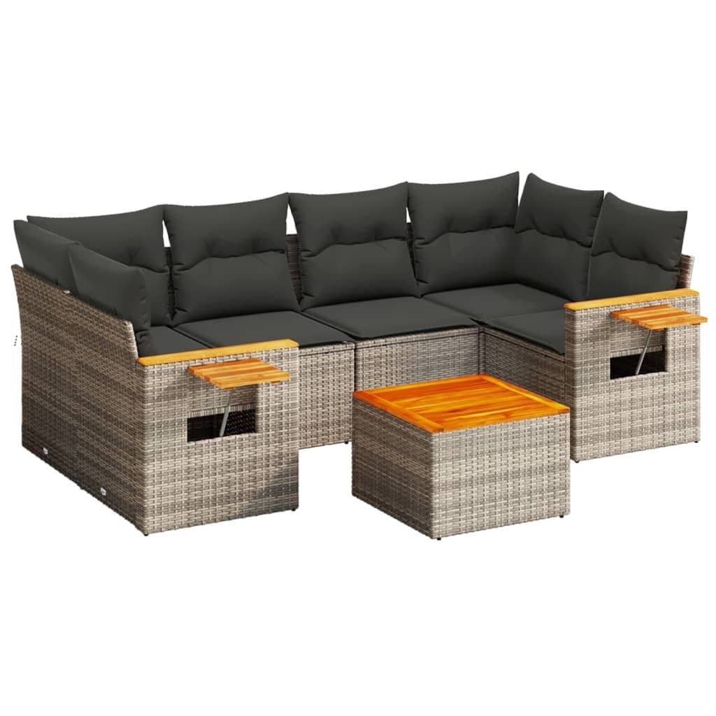 7 Piece Grey Poly Rattan Garden Sofa Set