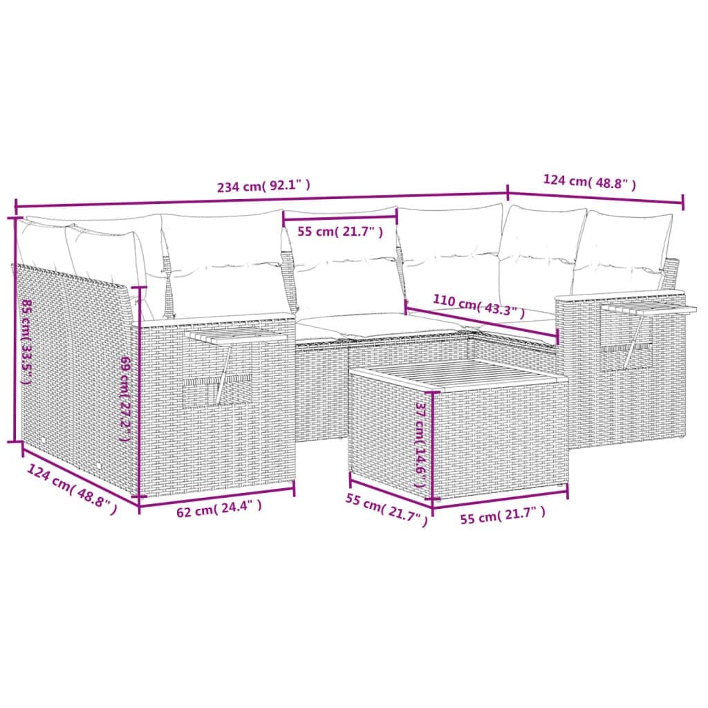 7 Piece Grey Poly Rattan Garden Sofa Set