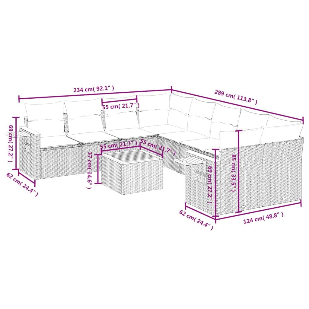 Modular Grey 9 Piece Outdoor Garden Sofa Set